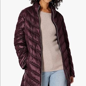 Calvin Klein Shine Wine Women’s Chevron Quilted Jacket with Gold Colored Zipper